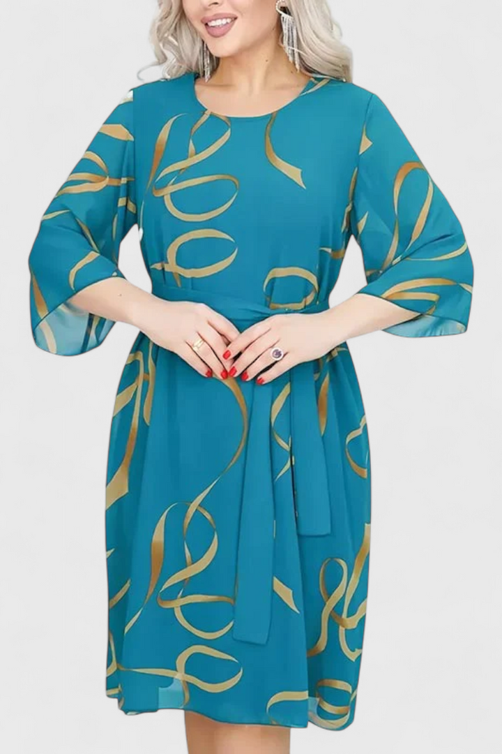 Robe Midi Imprimée Ame avec Ceinture et Coupe Polyvalente