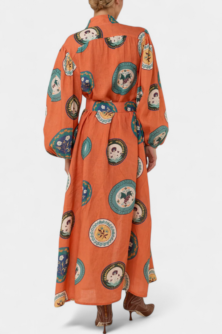 Robe Maxi Sibley en Lin avec Imprimé Exclusif et Ceinture