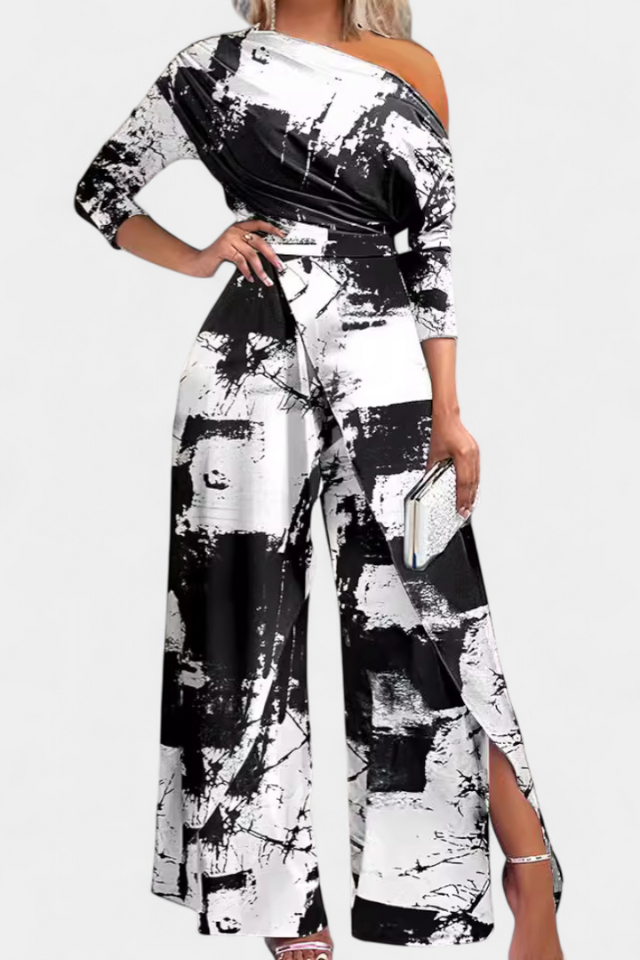 Brina Mono Long Tie Dye avec Épaules Dégagées et Jambes Amples avec Fente