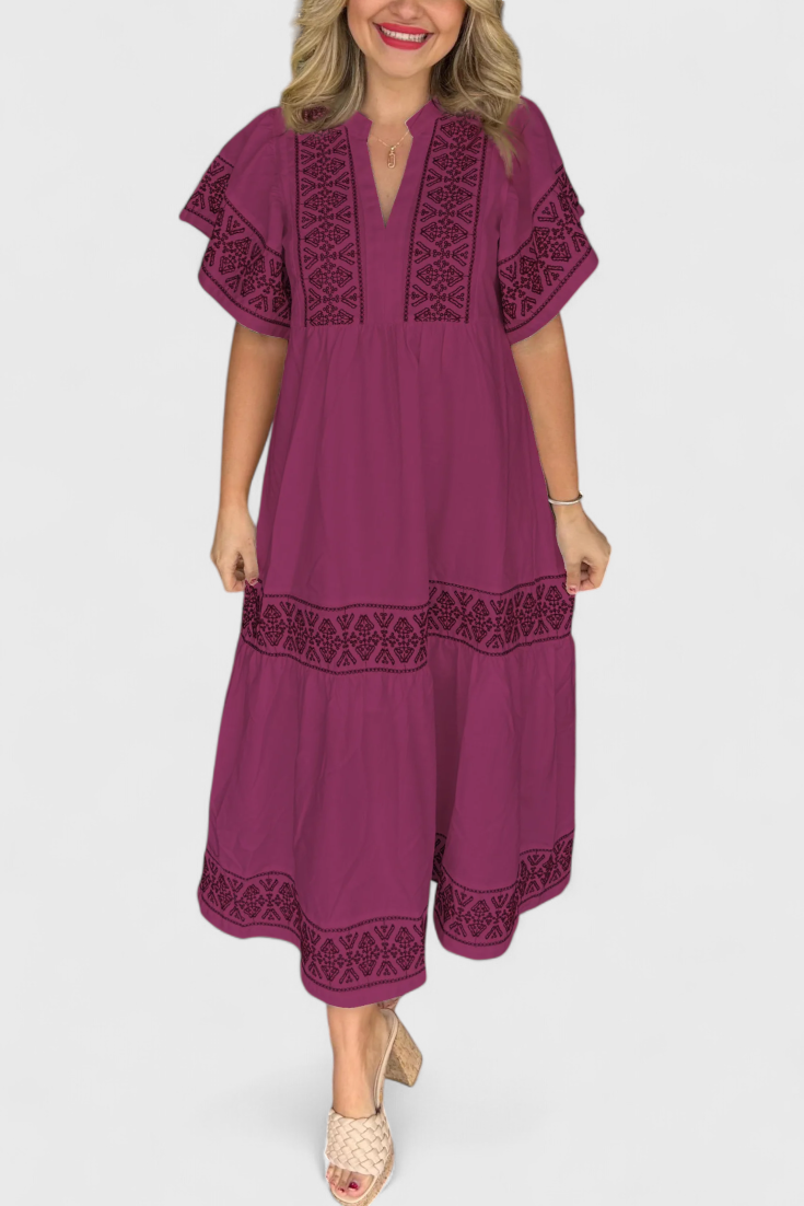 Robe Maxi Boho Allona avec Décolleté en V et Coupe Relaxée