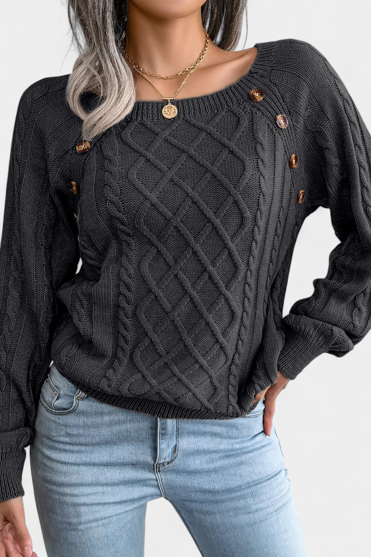 Fien Pull en Tricot avec Col Carré et Boutons