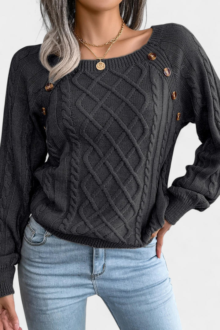 Fien Pull en Tricot avec Col Carré et Boutons