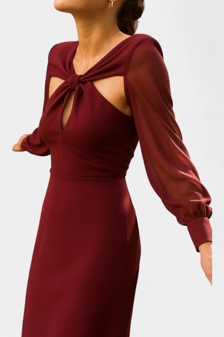 Robe Midi Julissa Bordeaux avec Détail Noué et Dos Ouvert