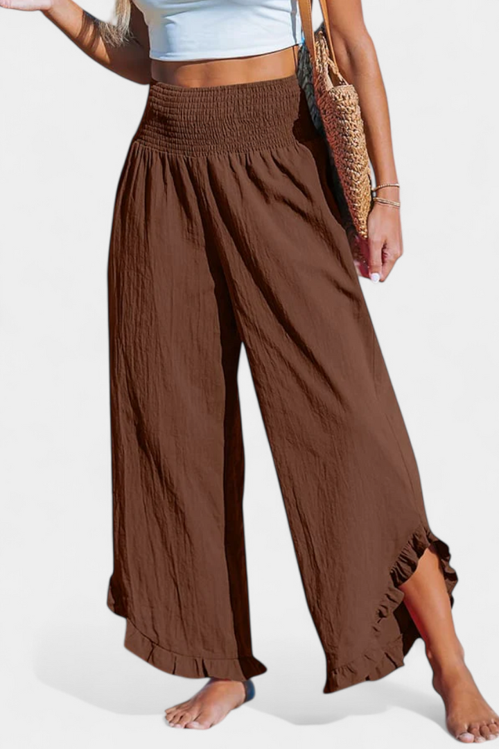 Justina Pantalon Palazzo avec Volants et Taille Haute