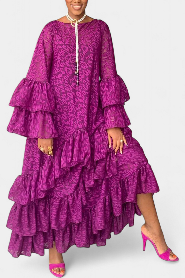Eliselle Robe Maxi Asymétrique avec Volants et Manches Évasées