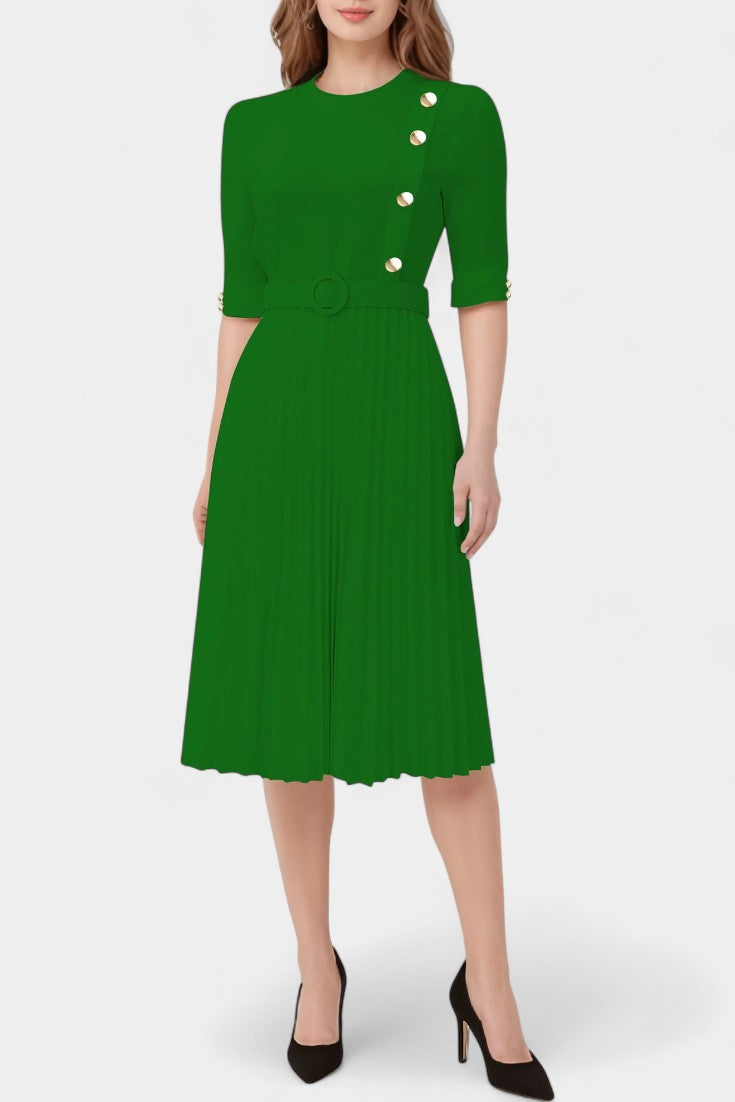 Zandie Robe avec Plis et Boutons Décoratifs