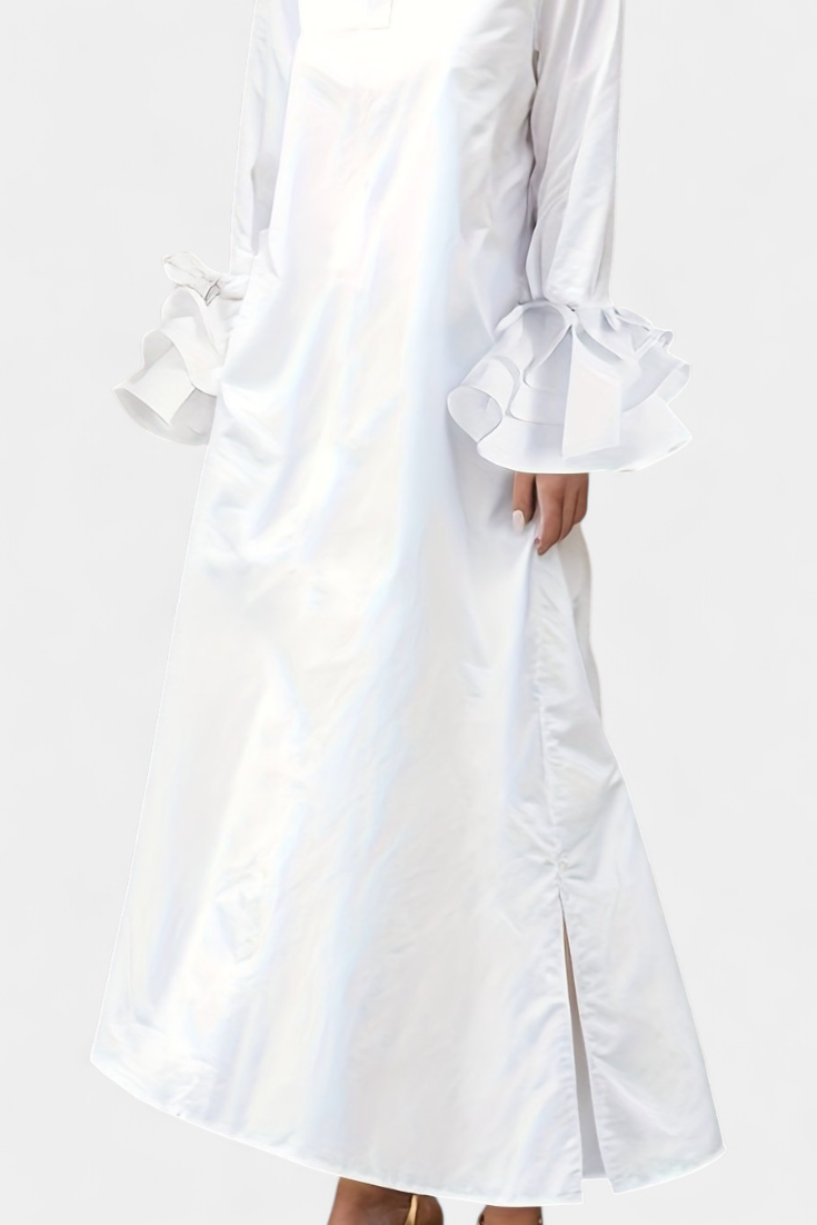 Ramona Robe Longue Urbaine avec Col Chemise et Manches Volantes