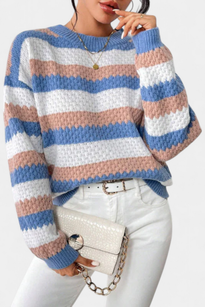 Pull Kristen Oversized à Col Rond Rayé