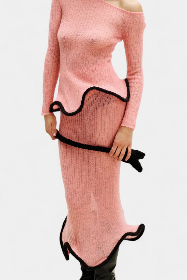 Conjunto de Jupe en Tricot avec Volants