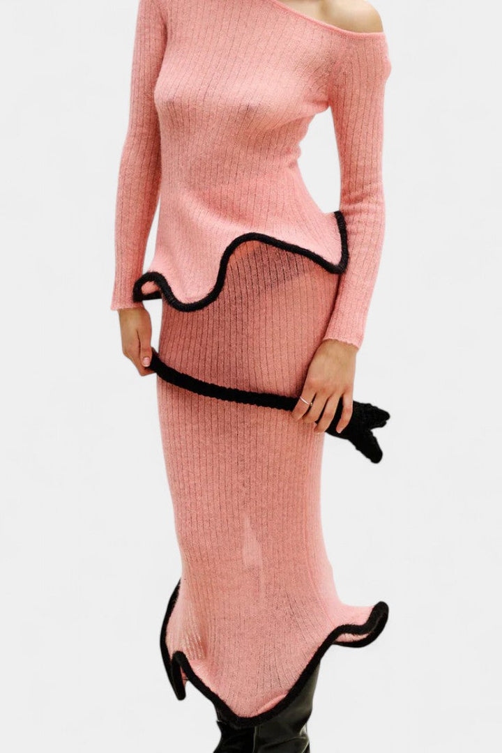 Conjunto de Jupe en Tricot avec Volants