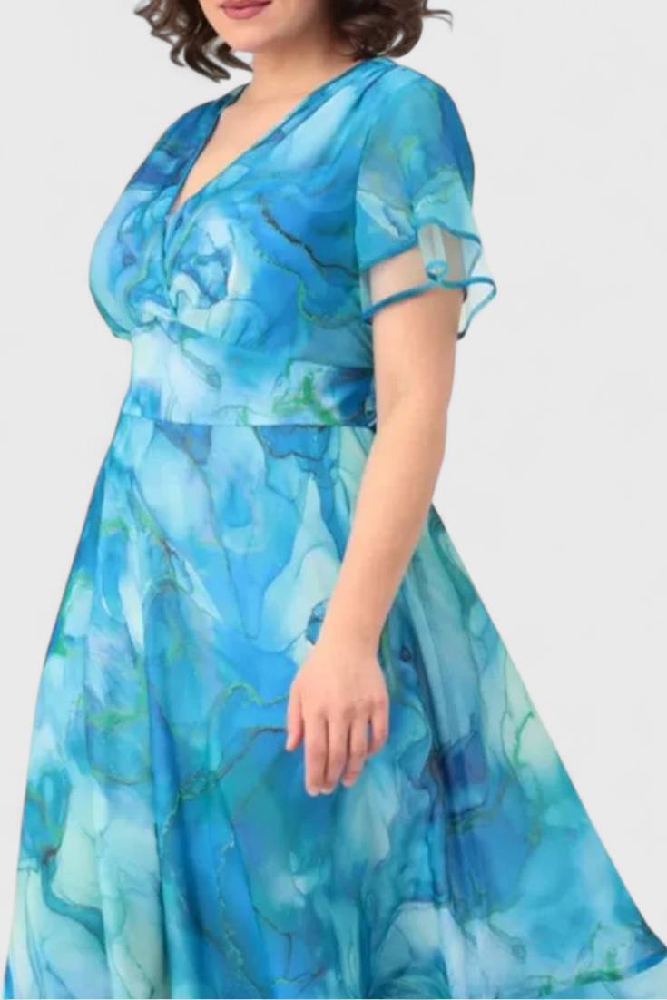 Robe Almira en Tulle Bleu avec Imprimé Aquarelle