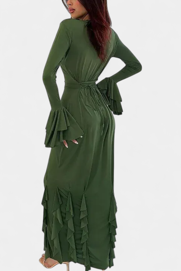 Calissa Robe Longue avec Volants et Manches Évasées