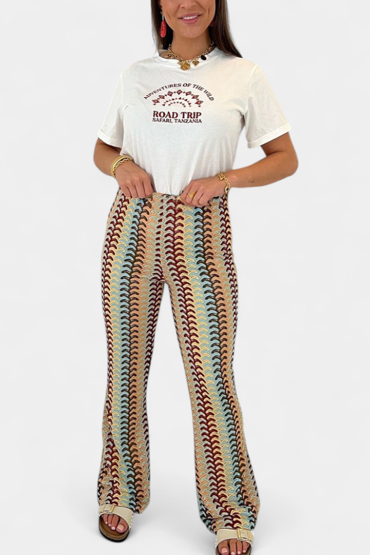 Pantalon Carlie Évasé Imprimé Rétro