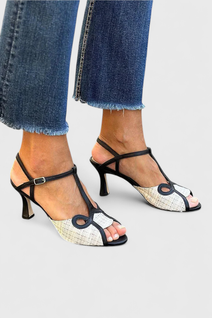Iraida Zapato Peep-Toe Bicolore avec T-Strap et Talon Épuré