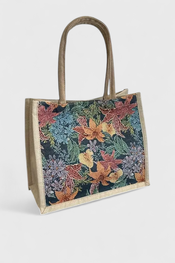 Sac en Jute Taila avec Imprimé Floral et Design Écologique