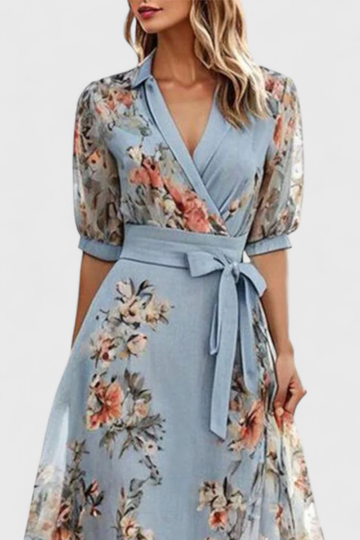 Robe Midi Fleurie Arlet avec Décolleté en V et Silhouette Féminine