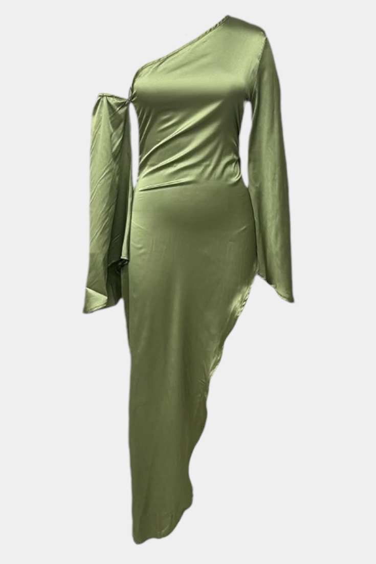 Robe Maxi Asymétrique Keisha à Épaule Unique avec Taille Sculptée