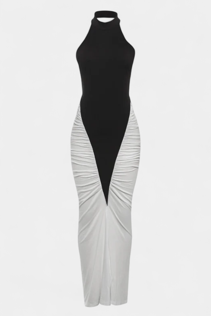 Ariana Robe Midi Bicolore avec Plis