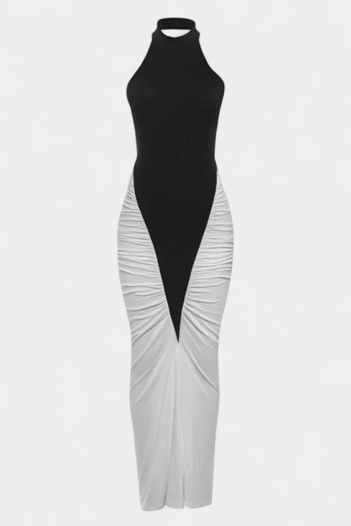 Ariana Robe Midi Bicolore avec Plis