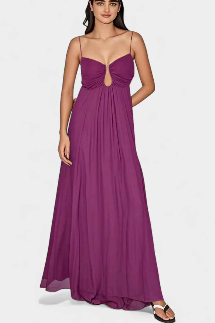 Robe Maxi Elettra à Fines Bretelles et Drapé Fluide