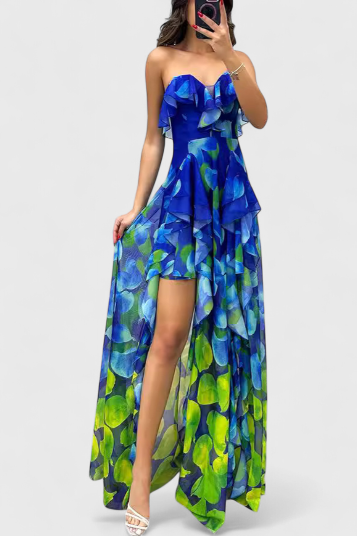 Robe Maxi Andy Sans Manches avec Volants et Ouverture Dégradée