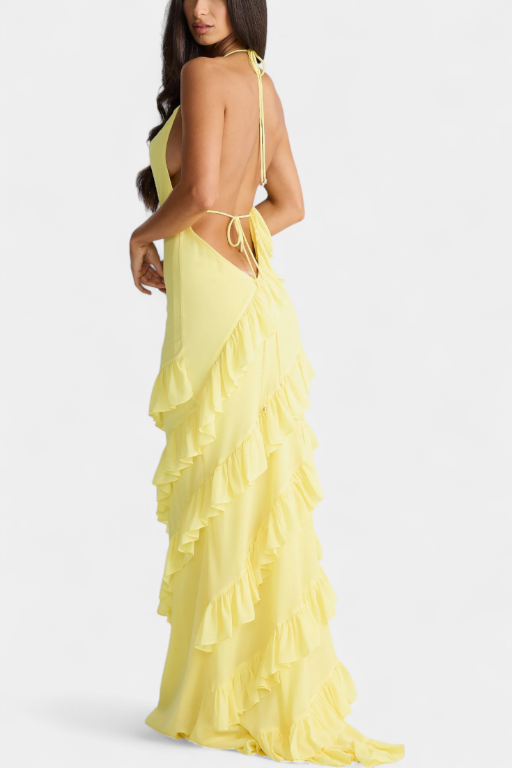 Robe Maxi Padeline avec Volants et Dos Nu