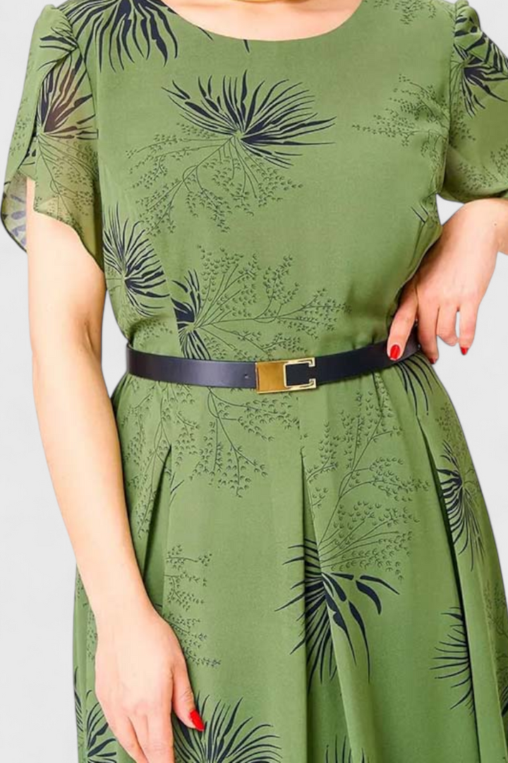 Robe Midi en Chiffon Vert Lupita avec Coupe en A