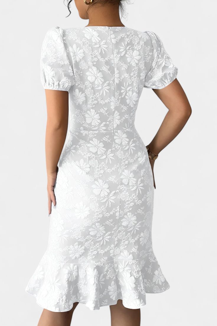 Robe Midi Bodycon Champel avec Manches Bouffantes