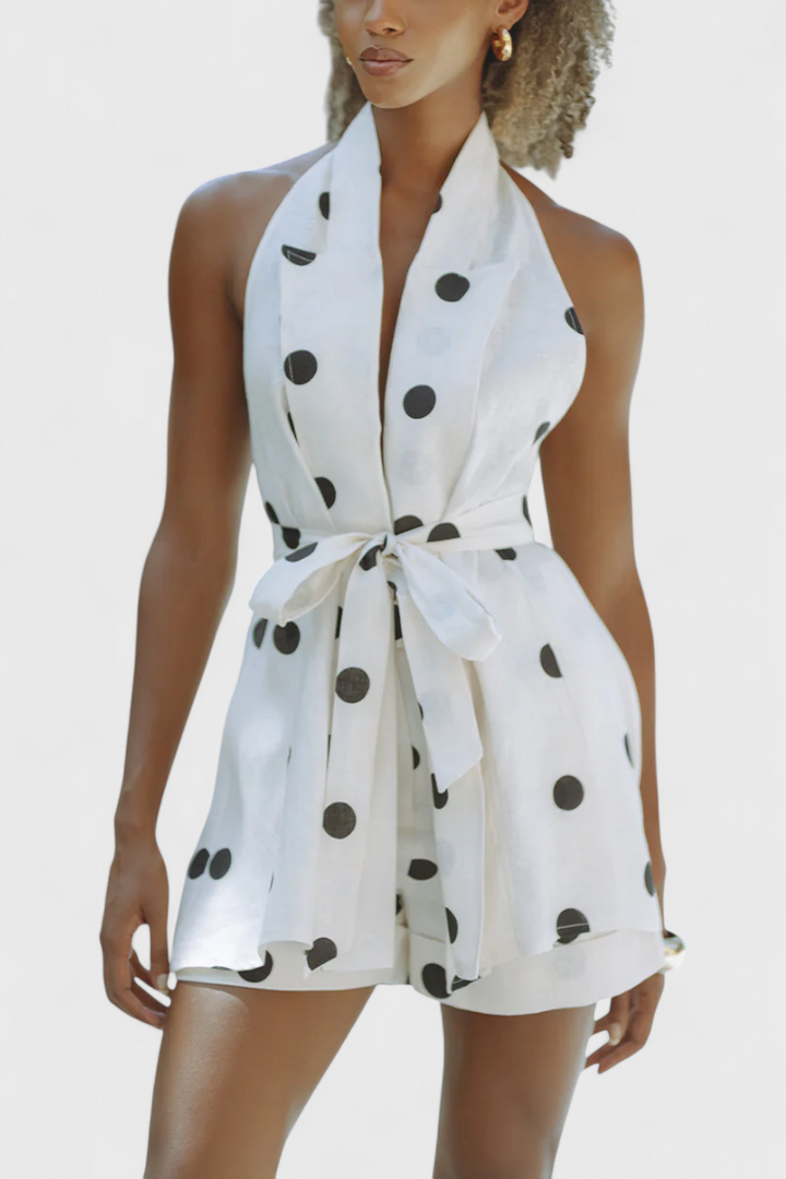 Eshra Ensemble de Top Halter et Shorts à Pois