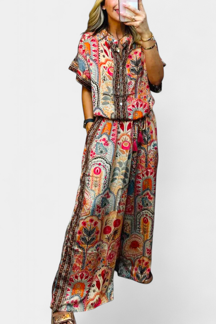 Ensemble Hallie Boho avec Pantalons Amples et Blouse à Franges