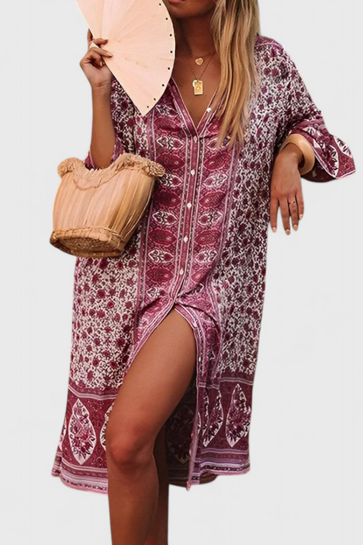 Robe Longue Boho Chinara avec Broderie Ethnique et Silhouette Décontractée