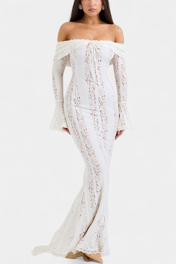 Robe Maxi Rosalie en Dentelle à Épaules Dégagées