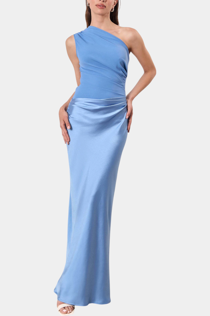 Robe de Soirée Longue Plissée Ottavia avec Décolleté Une Épaule
