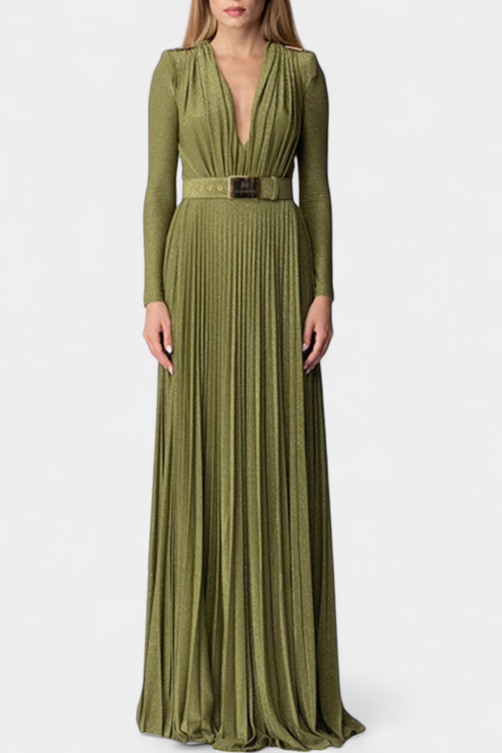 Raisa Robe Longue Plissée avec Décolleté Profond