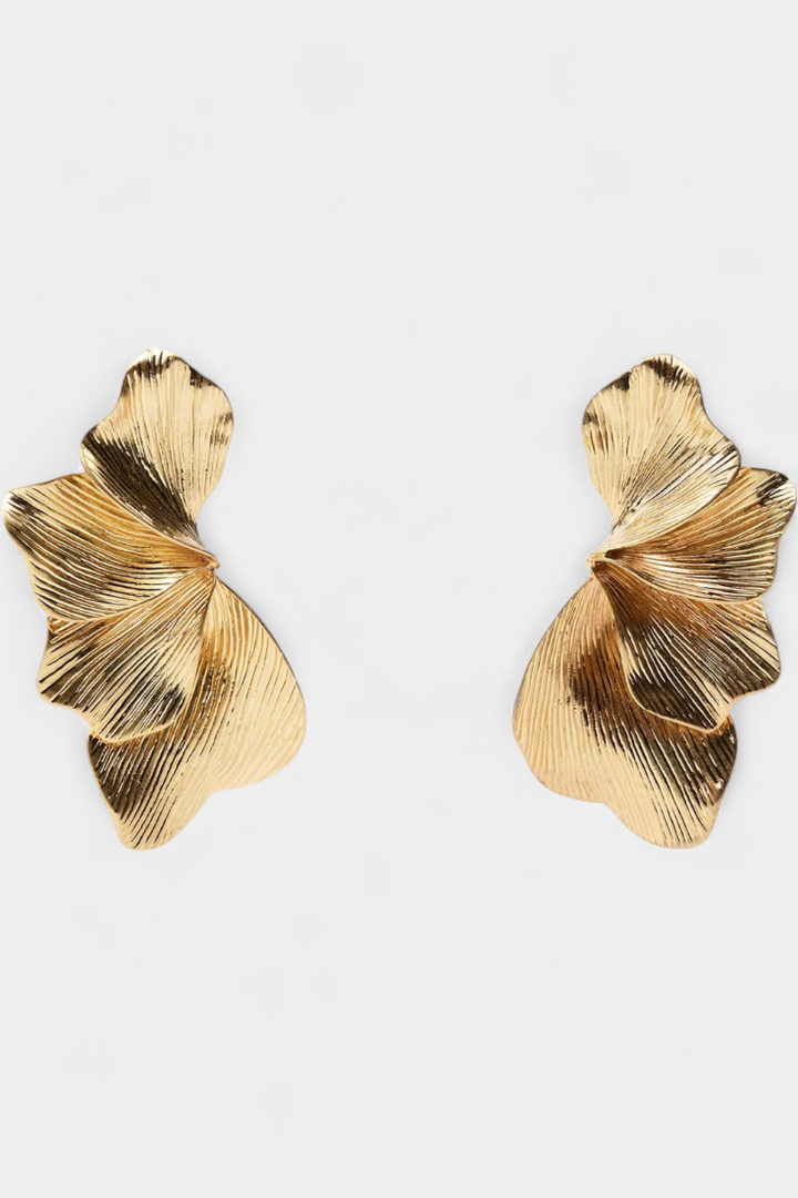 Boucles d'Oreilles Pendantes en Feuille en Métal Texturé