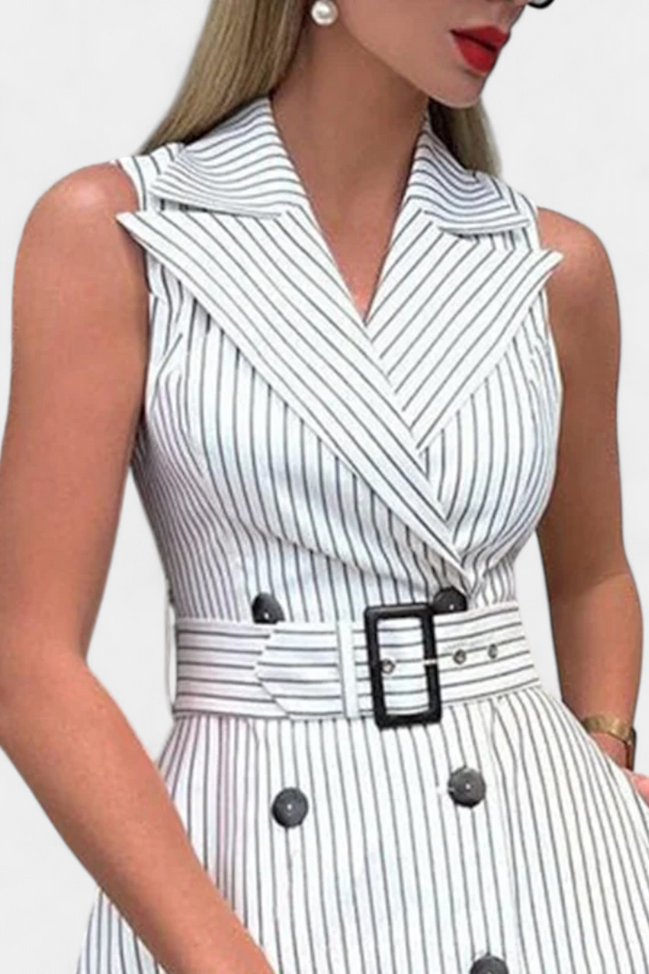 Robe Chemise Midi à Rayures avec Ceinture Nouée