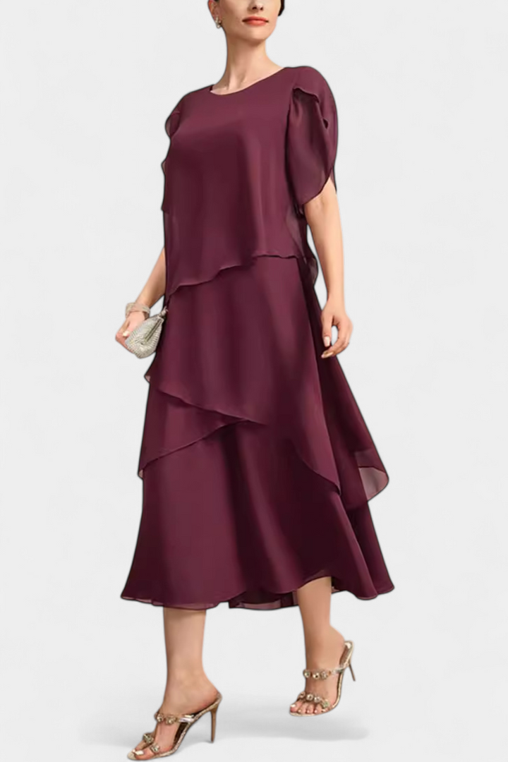 Robe Asymétrique en Chiffon Cornelia avec Silhouette Flottante