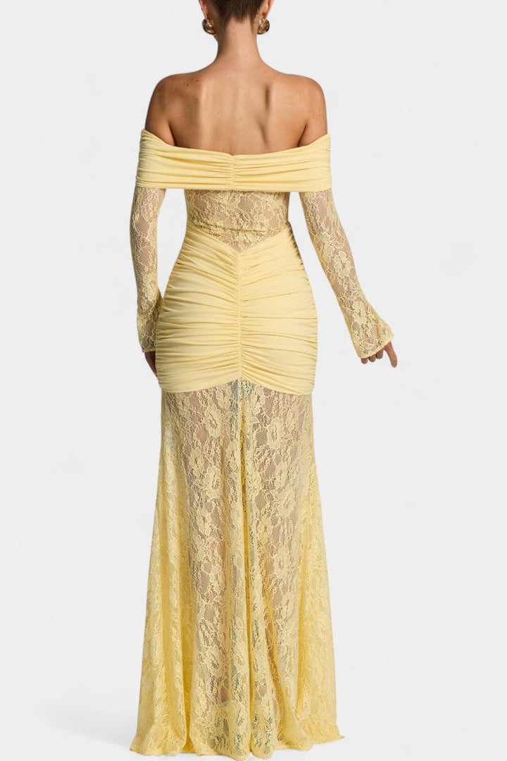 Bruma Robe Maxi en Dentelle avec Volants sans Bretelles