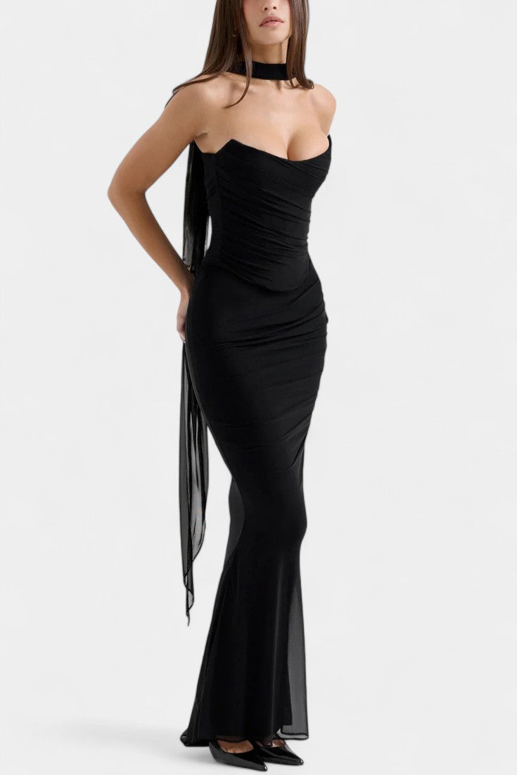 Robe Maxi en Maille Blair avec Corset Froncé