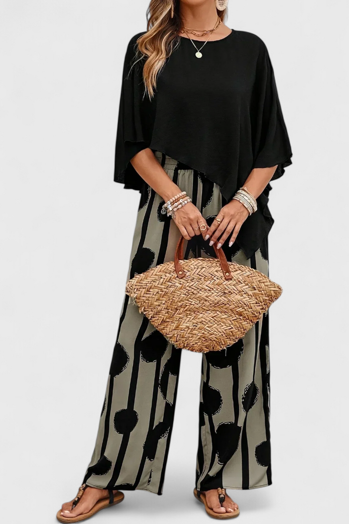 Ensemble Asymétrique Aleida avec Top et Pantalon Imprimé