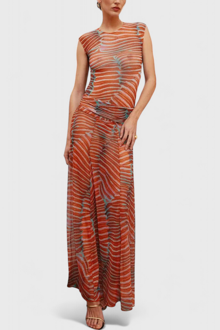 Silvina Ensemble Rétro en Maille avec Imprimé Wave et Coupe Fluide