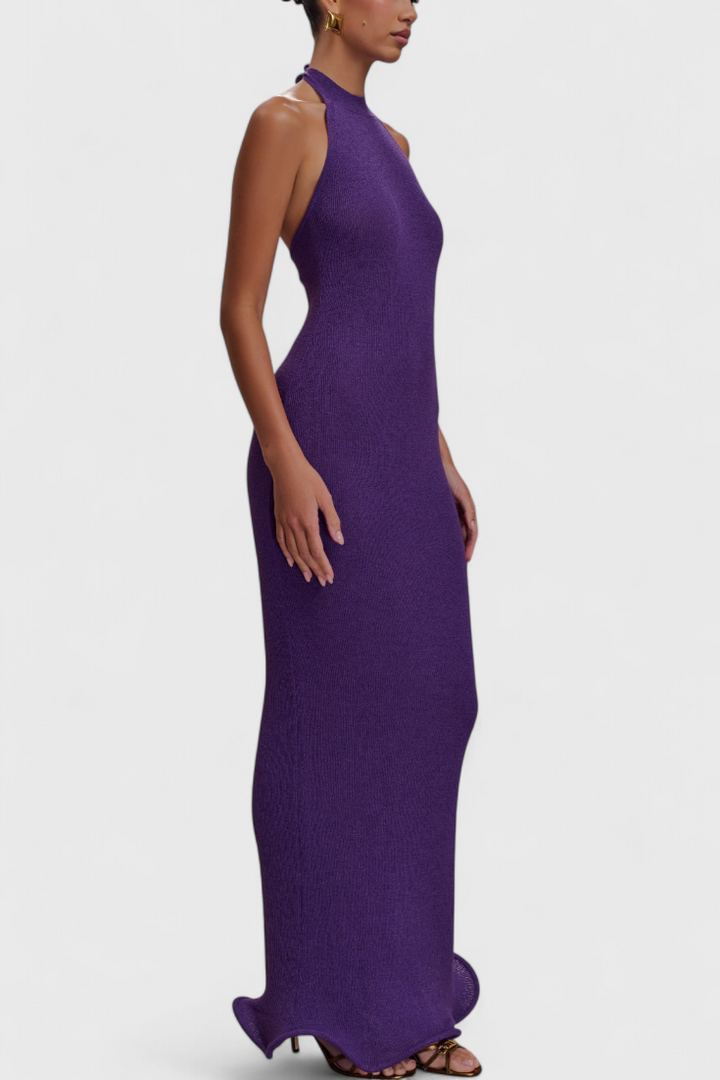 Robe Longue Trinity en Tricot avec Décolleté Halter et Dos Nu
