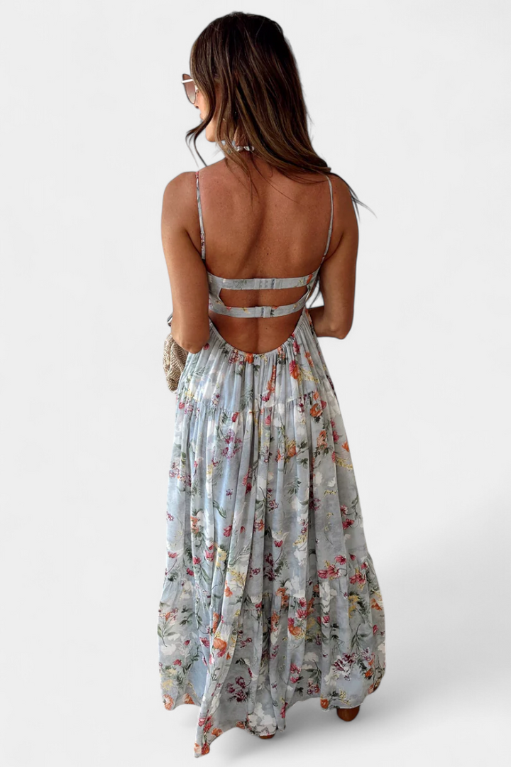 Neha Robe Fleurie avec Dos Nu et Fines Bretelles