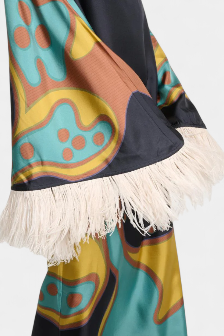 Robe Maxi Retro Kiara avec Franges en Plumes