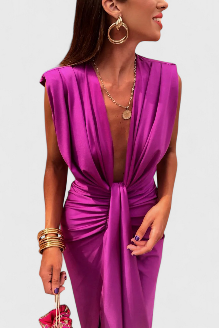 Robe Midi Froncée Lakisha avec Décolleté Profond