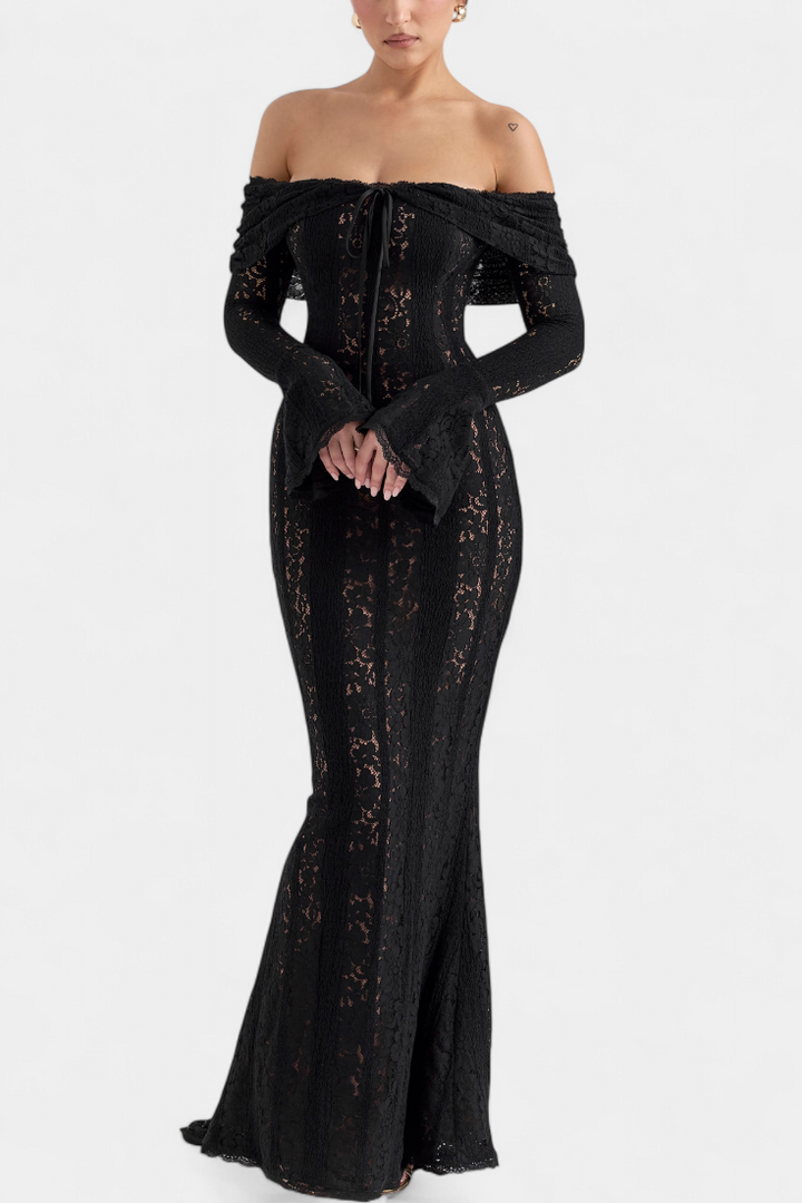 Robe Maxi Rosalie en Dentelle à Épaules Dégagées