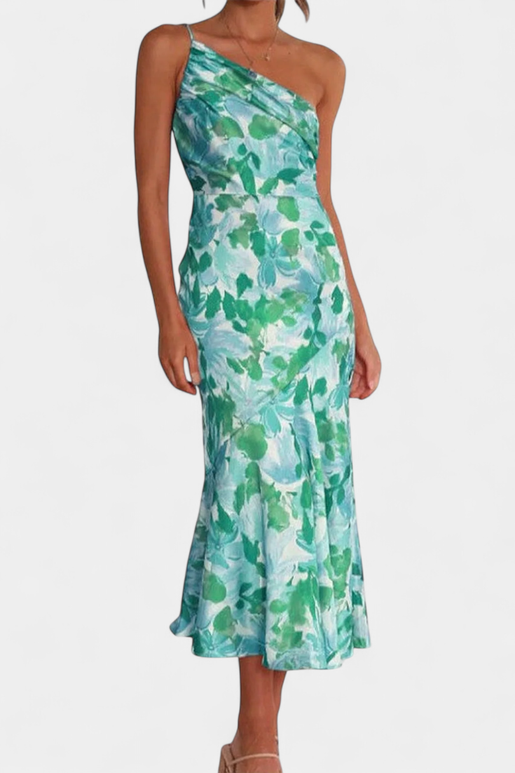 Robe Asymétrique à Une Épaule avec Imprimé Floral Reya