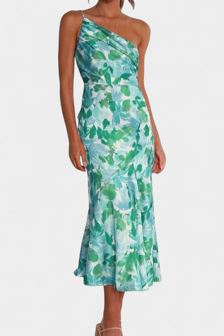 Robe Asymétrique à Une Épaule avec Imprimé Floral Reya