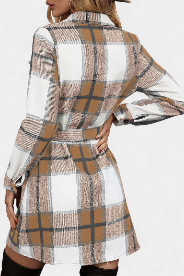 Robe Chemise Mini à Carreaux avec Ceinture