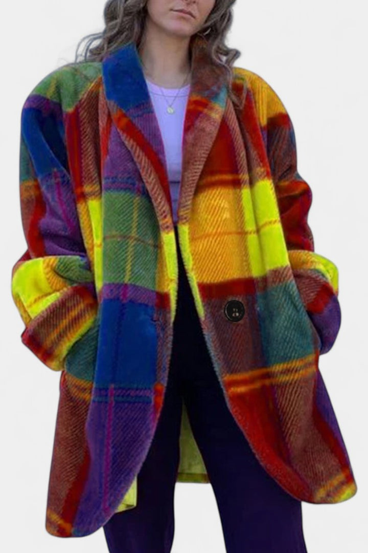 Glazel Manteau Oversized d'Hiver à Carreaux